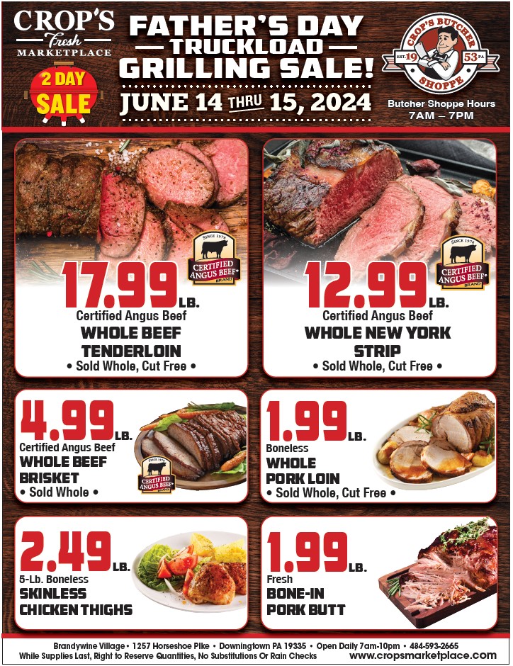 Fathers day truckload grilling sale june 14th thru june 15th 2024. 2 day sale.
Butcher shoppe open 7am to 7 pm